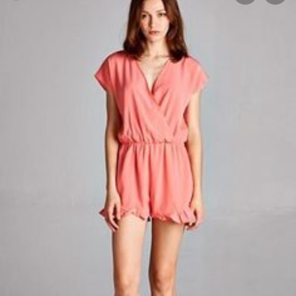 🔥NWT Belle and Sky romper peach PLUS SIZED orange silky jumpsuit 1X SOFT!